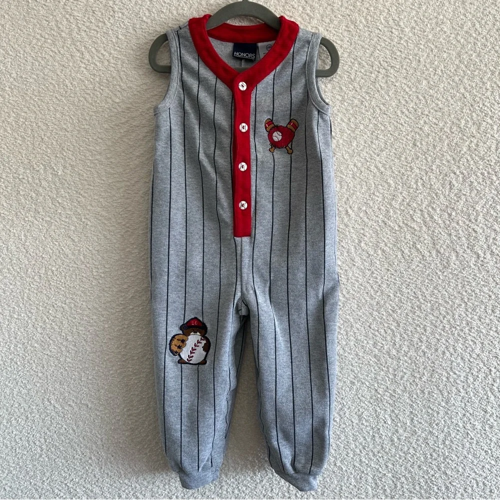 Honors Vintage Rare Toddler‎ Baseball Gray One Piece Romper Size 24 Months